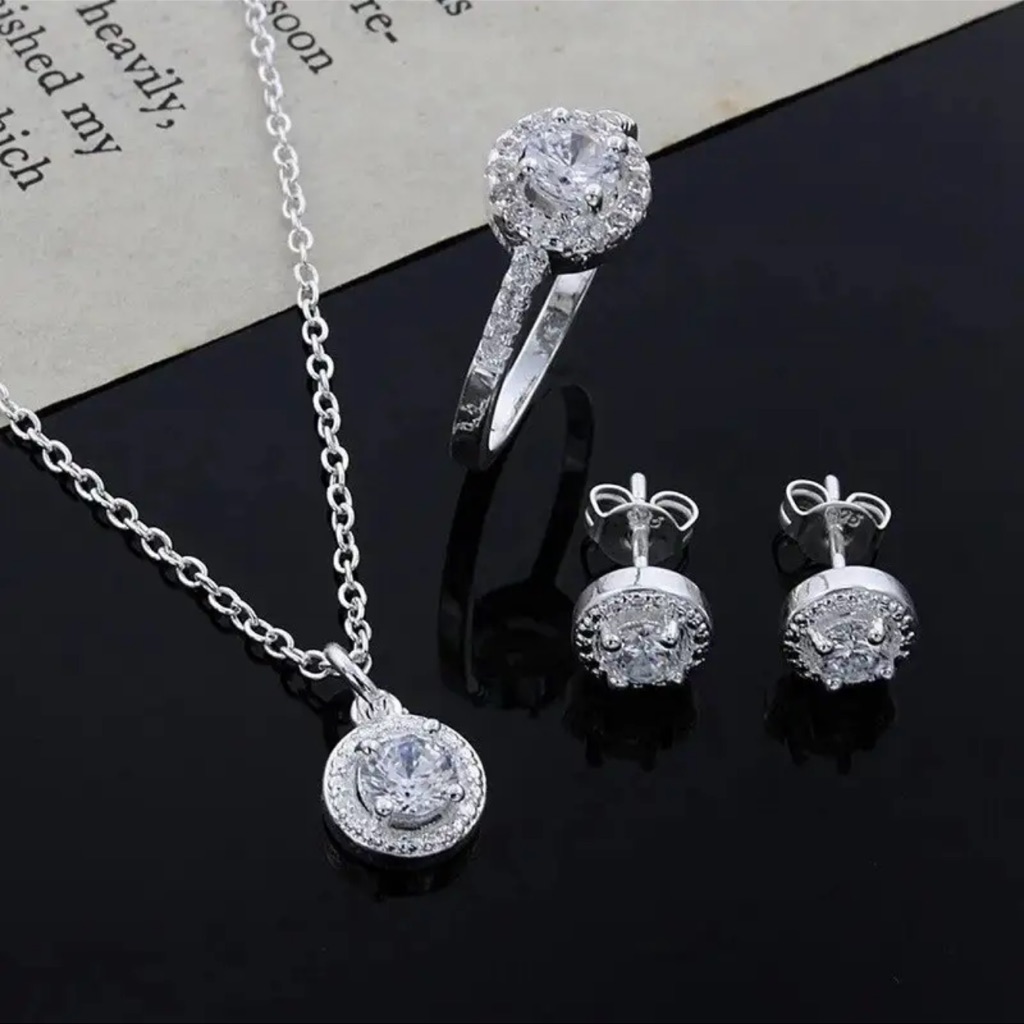 4pcs 925 Sterling Silver Light Luxury Zirconia Jewelry Set For Women